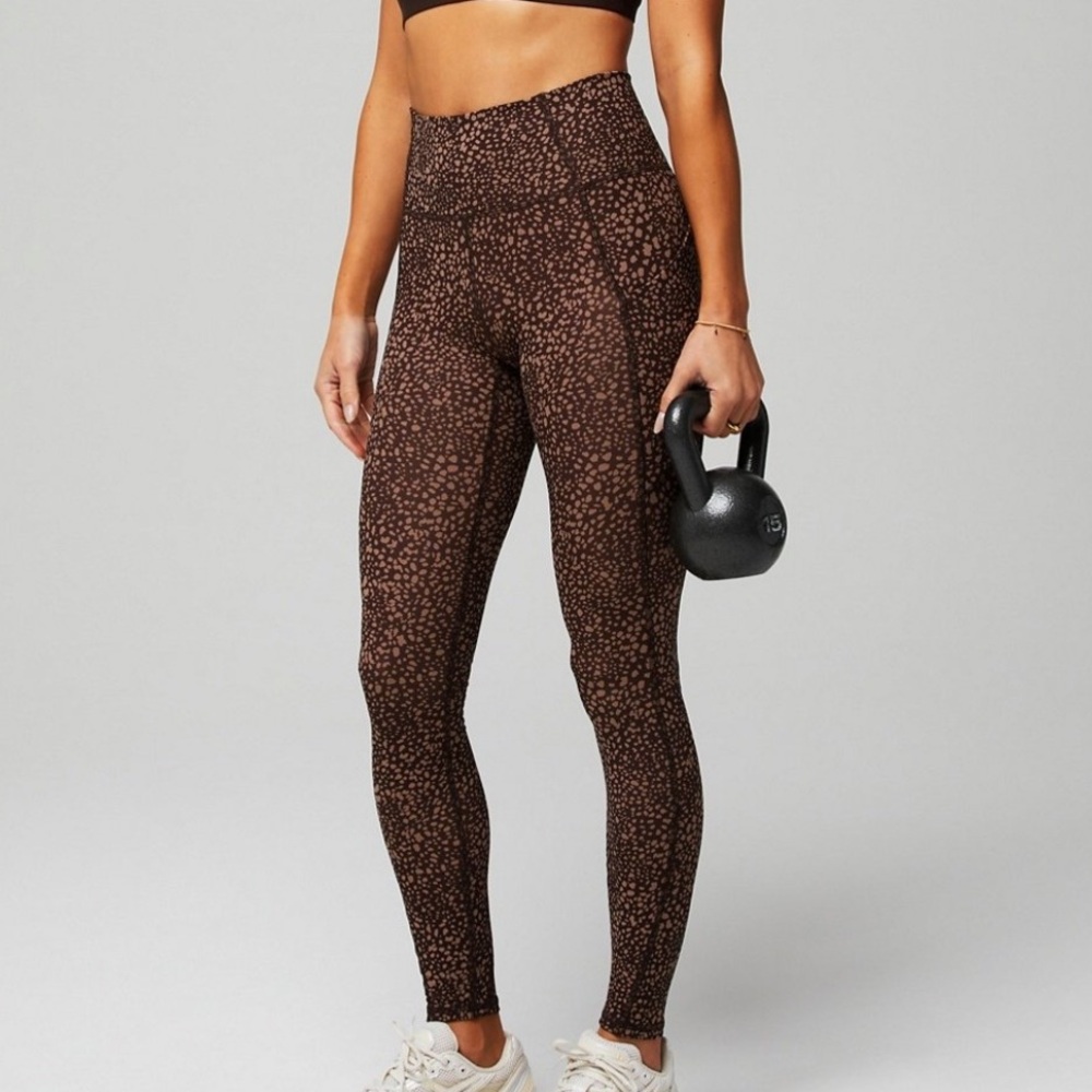 Fabletics Pure Luxe Dark and Light Brown Spotted Print Leggings